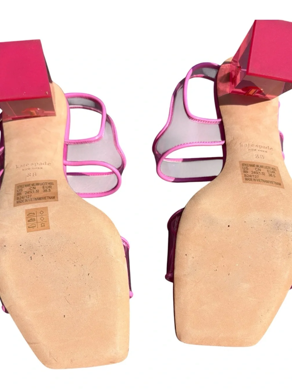 kate spade Milani Lucite Dress Square Toe Sandals Heels Carousel Pink